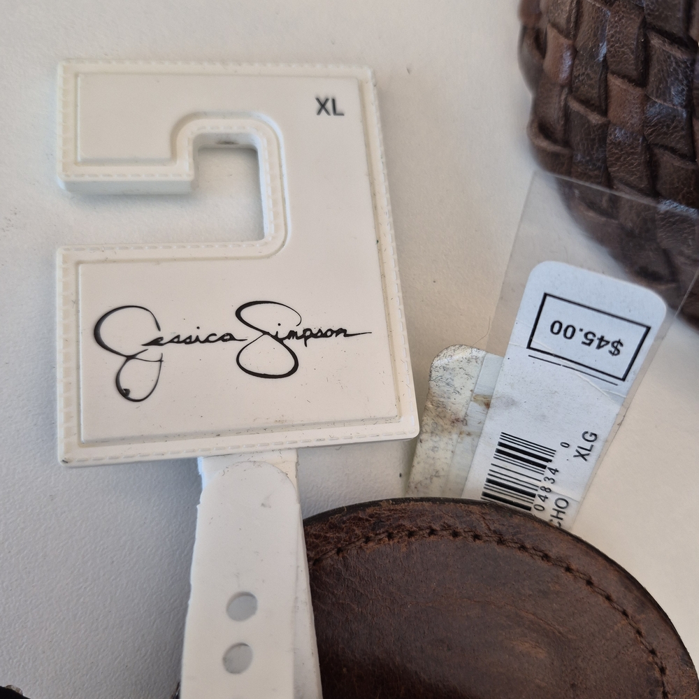 NWT Jessica Simpson 3 Inch Wide Brown Woven Belt with Gold Buckle XL - Picture 3 of 6